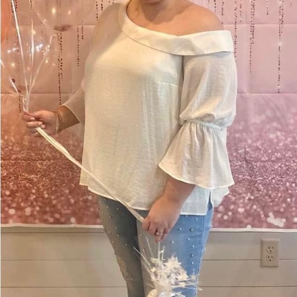 Vince Camuto One Shoulder Flowy White Dress Shirt - Picture 4 of 4